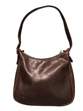 Vintage Liz Claiborne Brown Leather Shoulder Bag With Brass Accent 